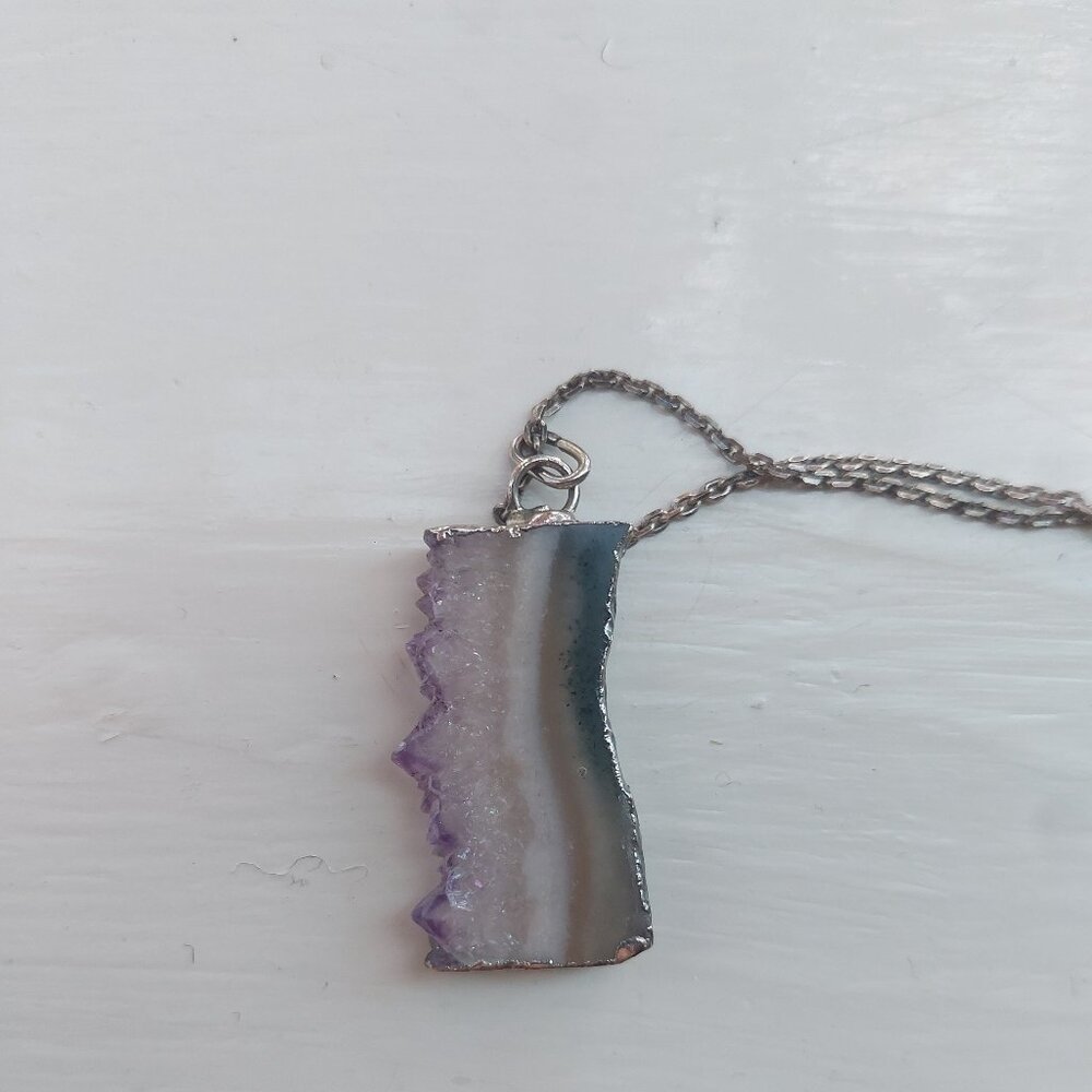 Amethyst Slice Pendant Necklace on Silver Link Chain